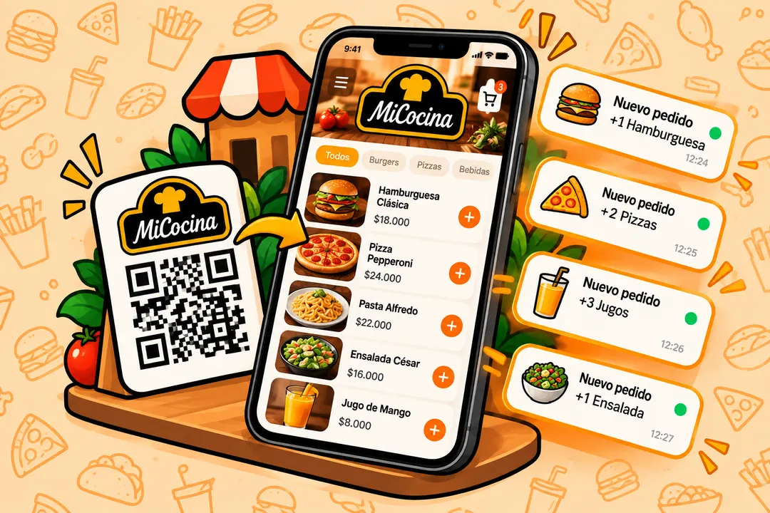 Restaurante con página web, menú digital QR y sistema centralizado de pedidos.